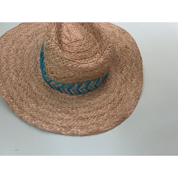 Talbots Embroidered Raffia Straw Hat Turqoise Adjustable NWT - Picture 5 of 9